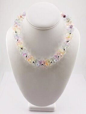 VINTAGE Pastel translucent plastic crackle bead cluster necklace 1980s jewelry